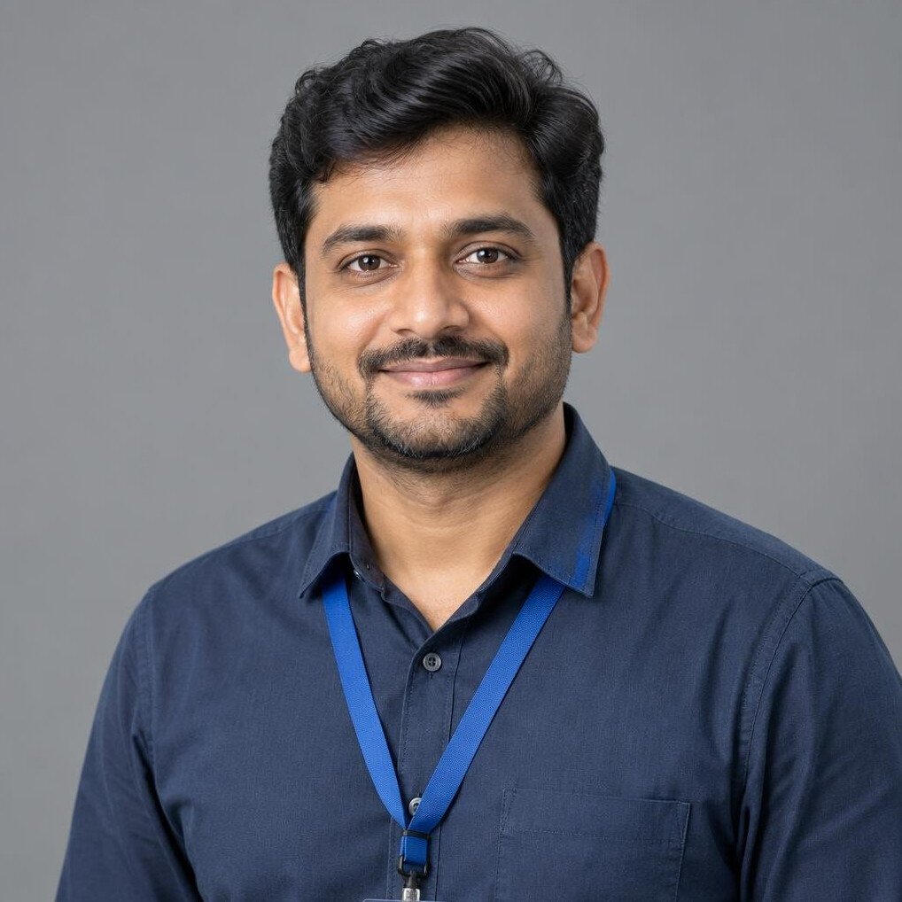 Portrait of a man in his 30s wearing a lanyard